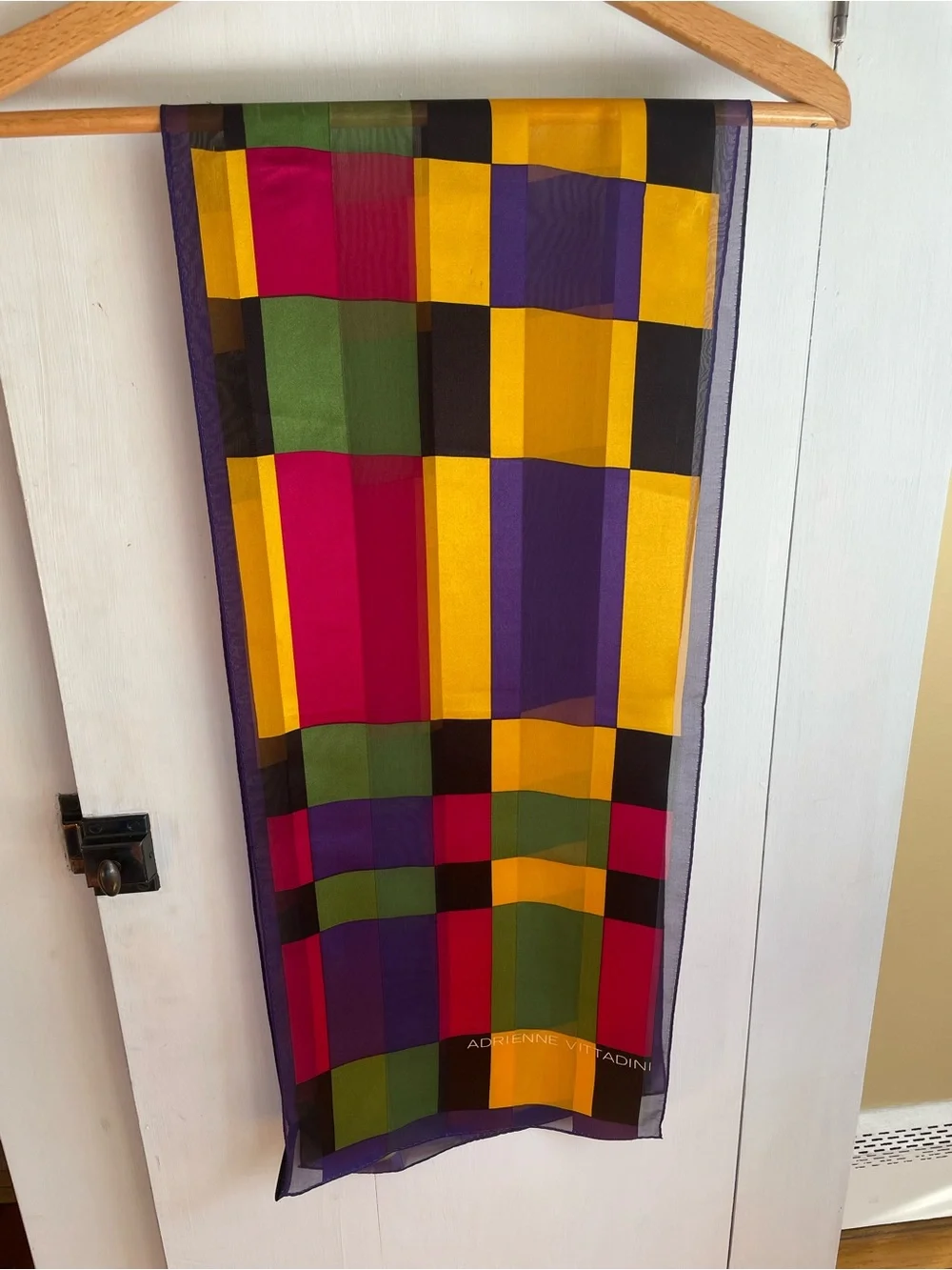 Vintage Adrienne Vittadini Rectangular Silk Scarf Jewel Tone 11x 52